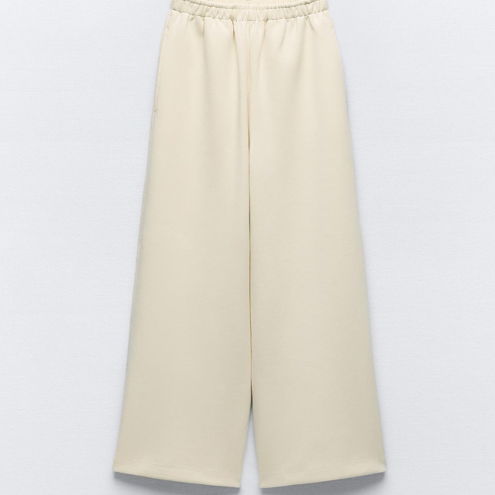 Zara Wide Leg Plush Pants with Pockets Medium | Ecru New with Tags Minimalist